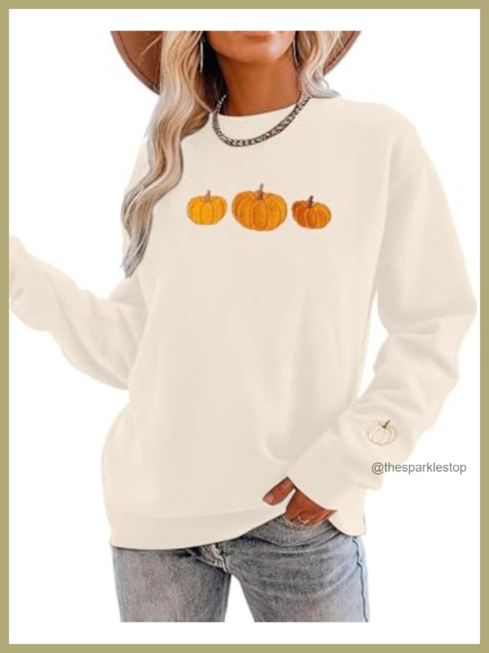 Pumpkin Embroidered Crewneck Sweatshirt Long Sleeve Fall Pullover Women's